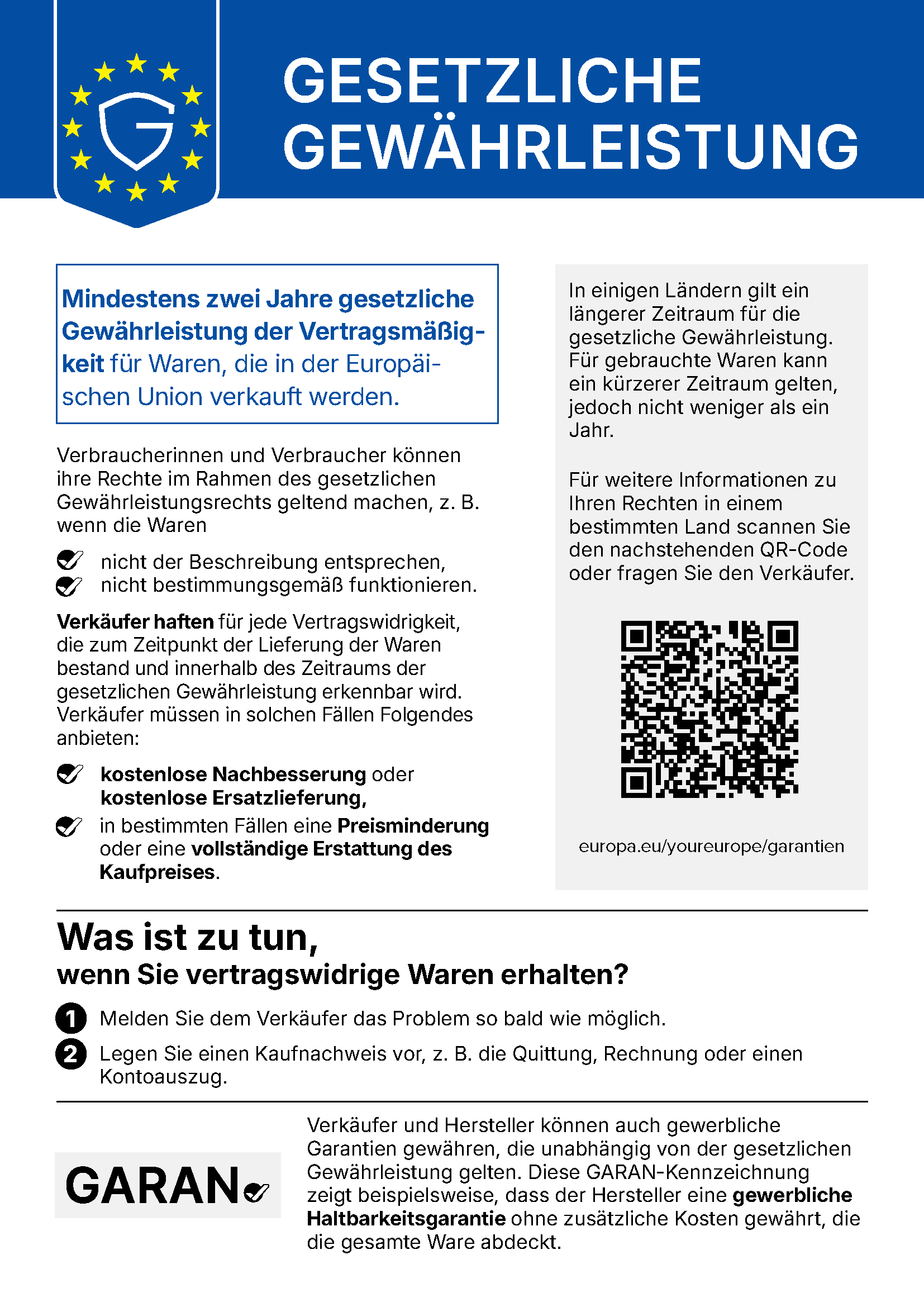 Gesetzliche Gewährleistung – Informationen zu Ihren Rechten
